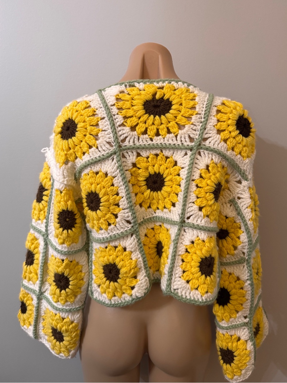 Handmade Crochet Sunflower Cardigan Sweater Granny Square Boho